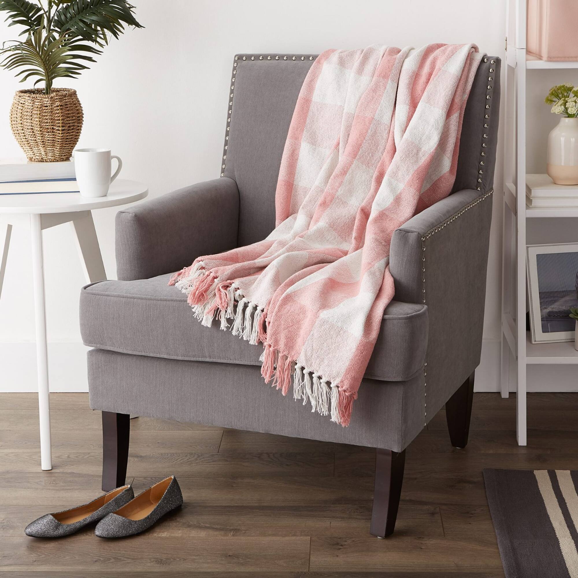 DII® Pink & White Buffalo Check Throw